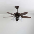 Ceiling Fan Wood Blades Dimmable Light & Remote