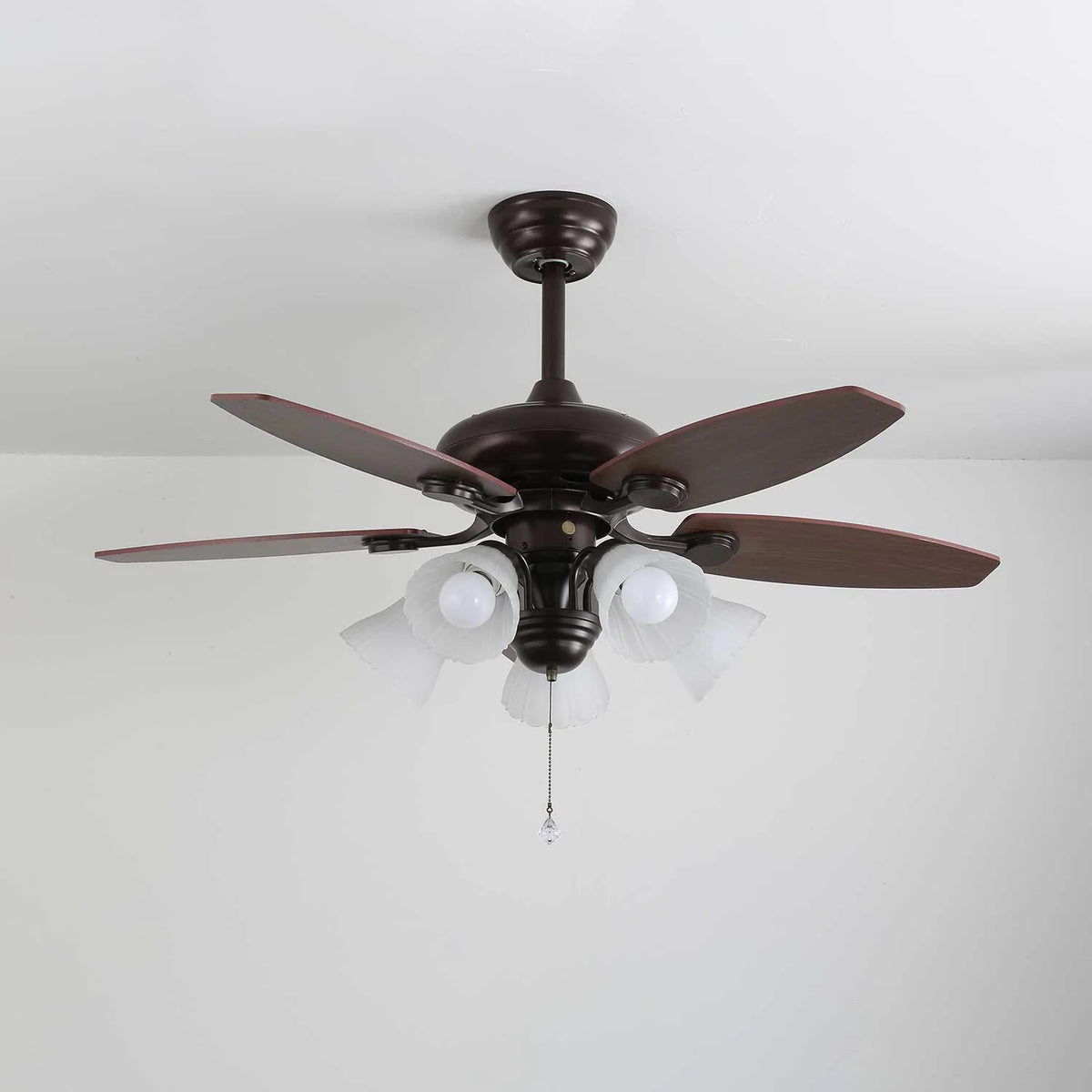 Ceiling Fan Wood Blades Dimmable Light & Remote