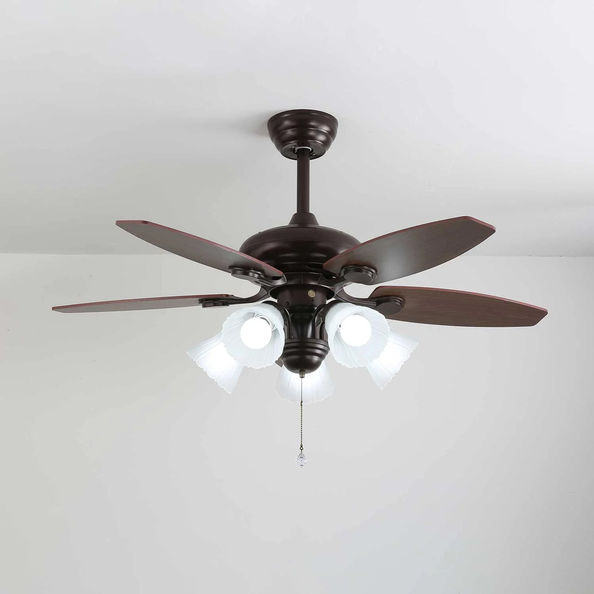 Ceiling Fan Wood Blades Dimmable Light & Remote