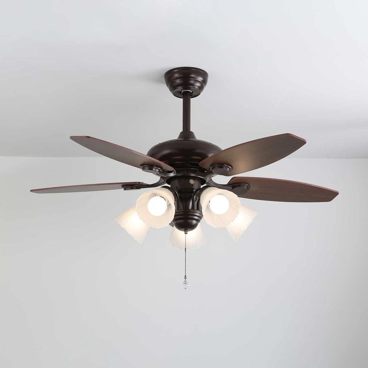 Ceiling Fan Wood Blades Dimmable Light & Remote