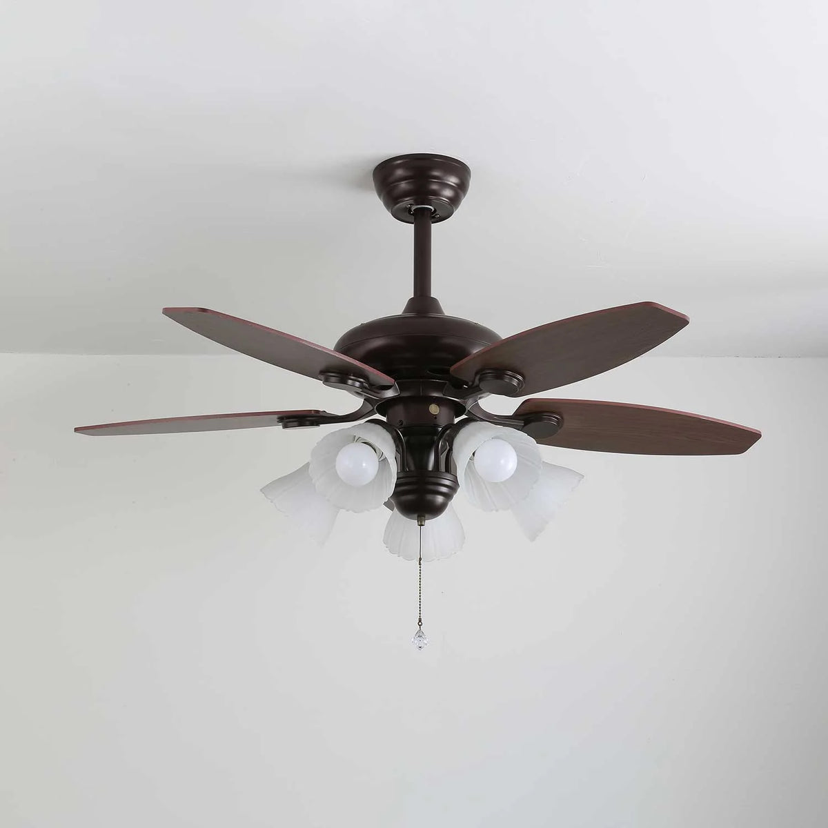 Ceiling Fan Wood Blades Dimmable Light & Remote
