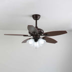 Ceiling Fan Wood Blades Dimmable Light & Remote