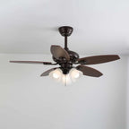 Ceiling Fan Wood Blades Dimmable Light & Remote