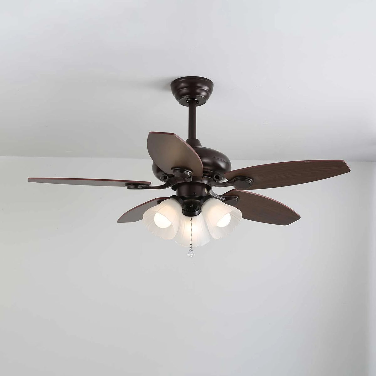 Ceiling Fan Wood Blades Dimmable Light & Remote