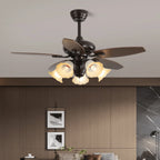 Ceiling Fan Wood Blades Dimmable Light & Remote
