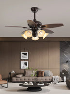 Ceiling Fan Wood Blades Dimmable Light & Remote