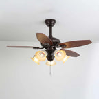 Ceiling Fan Wood Blades Dimmable Light & Remote
