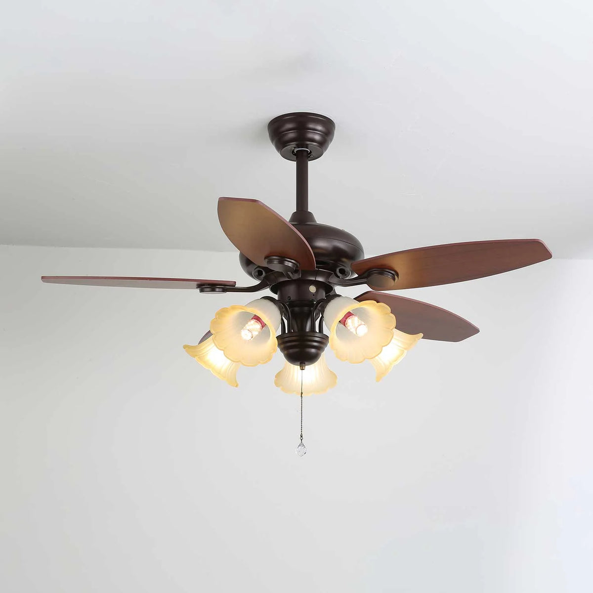 Ceiling Fan Wood Blades Dimmable Light & Remote