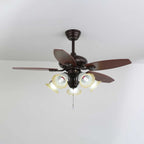 Ceiling Fan Wood Blades Dimmable Light & Remote