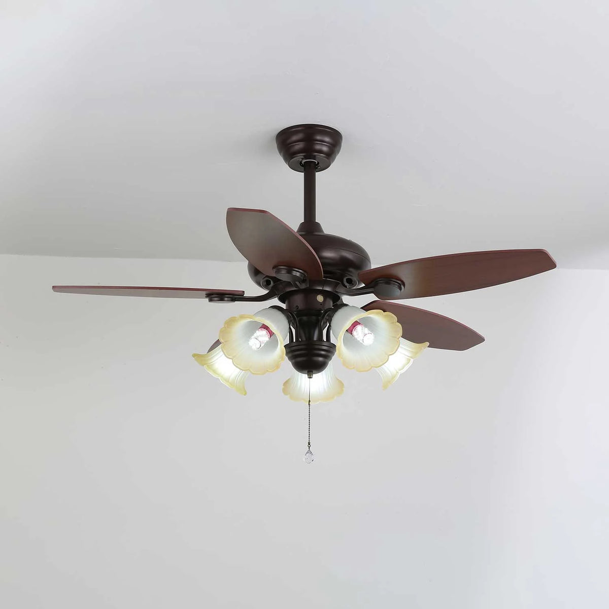 Ceiling Fan Wood Blades Dimmable Light & Remote