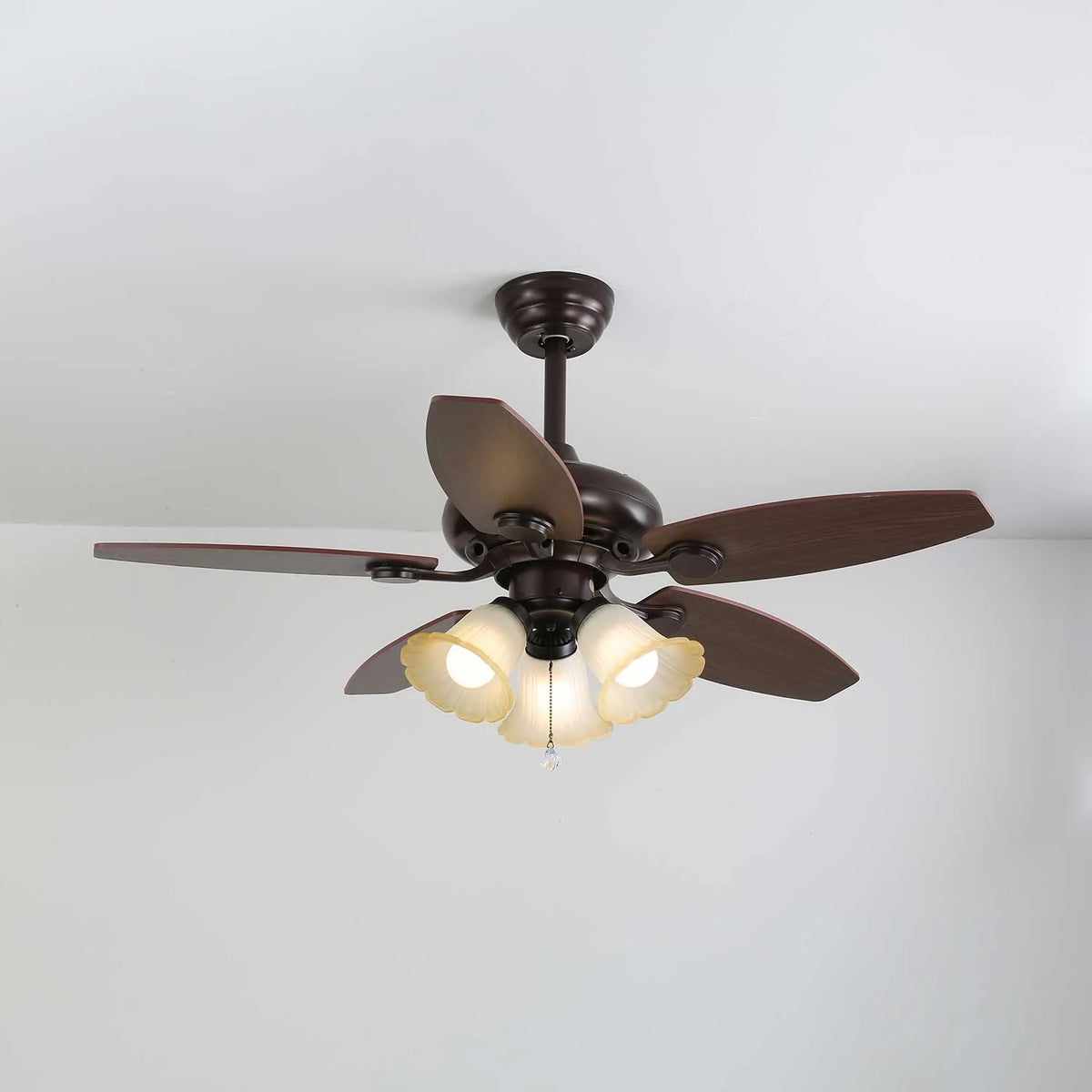 Ceiling Fan Wood Blades Dimmable Light & Remote