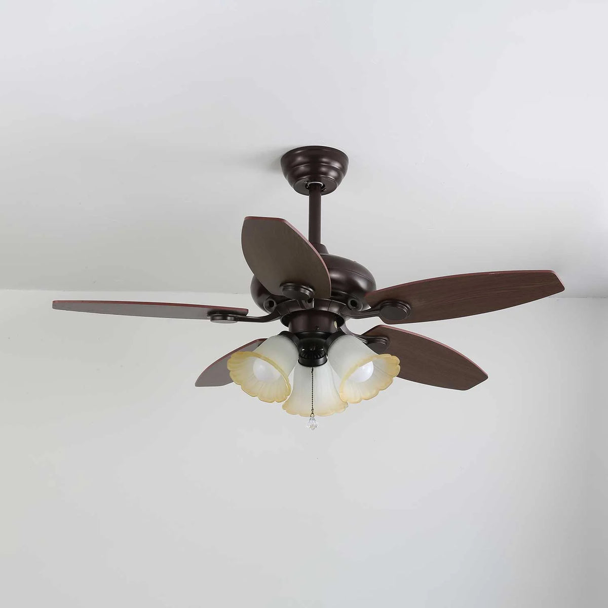 Ceiling Fan Wood Blades Dimmable Light & Remote