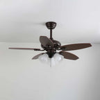 Ceiling Fan Wood Blades Dimmable Light & Remote