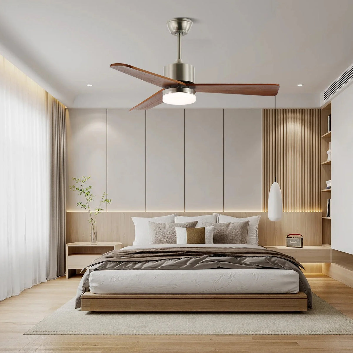 Ceiling Fan Wood Blades Integrated LED & 6-Speed Remote