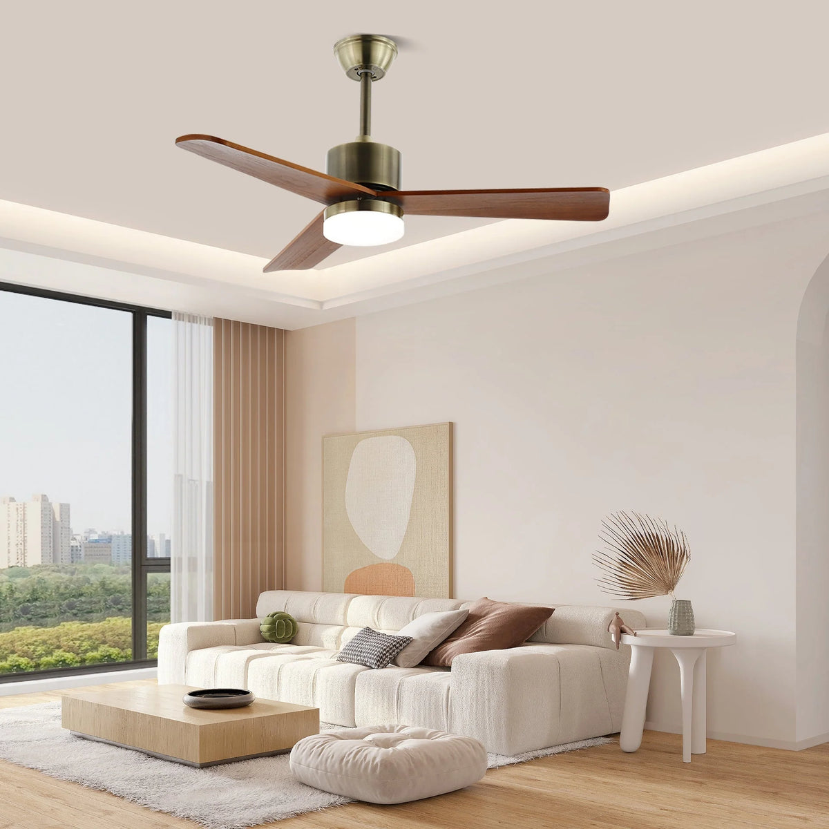 Ceiling Fan Wood Blades Integrated LED & 6-Speed Remote