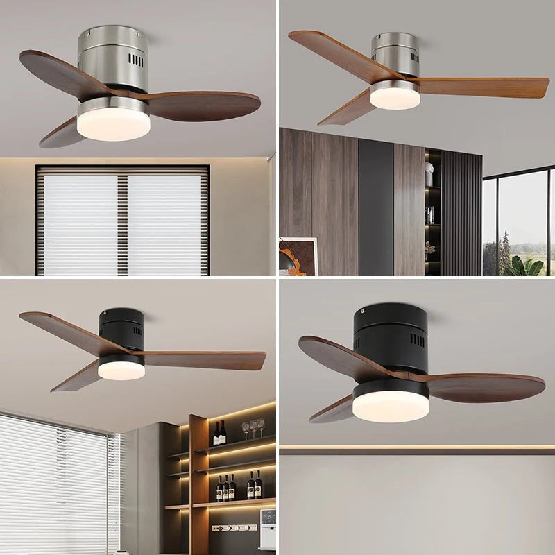 Ceiling Fan Wood Blades Integrated LED Remote Control
