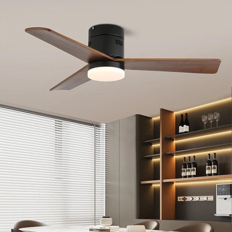 Ceiling Fan Wood Blades Integrated LED Remote Control
