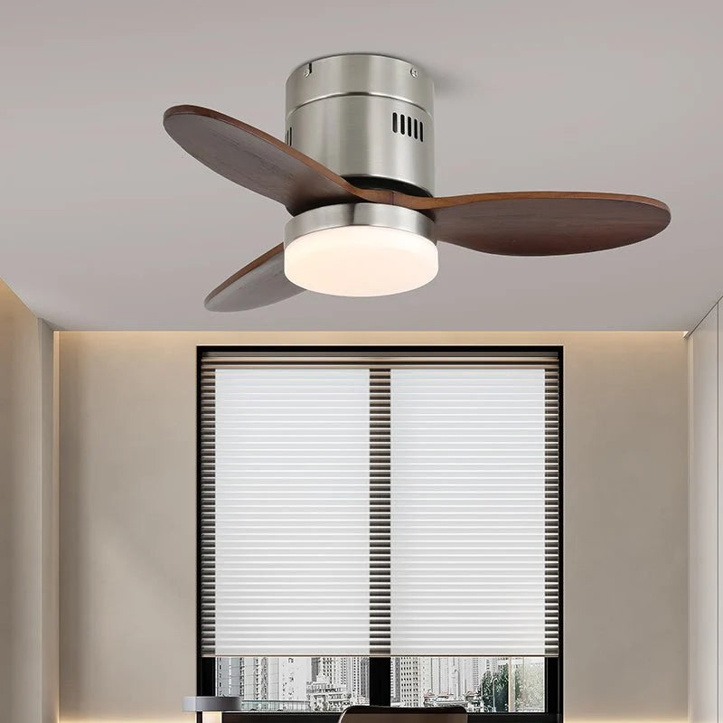 Ceiling Fan Wood Blades Integrated LED Remote Control