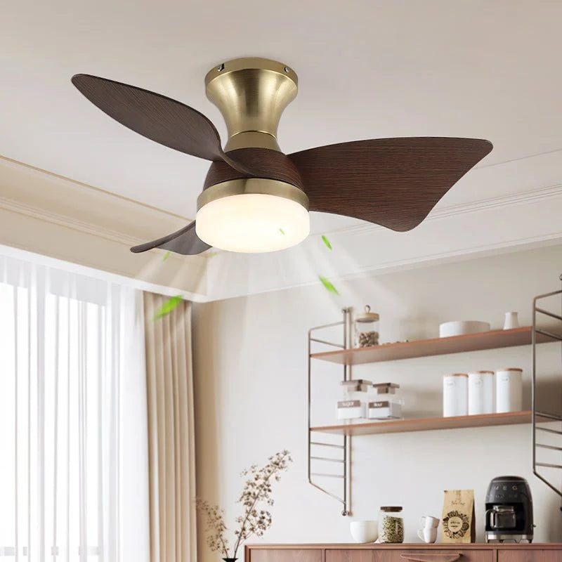 Ceiling Fan Wood-Grain Blades Dimmable LED & Remote