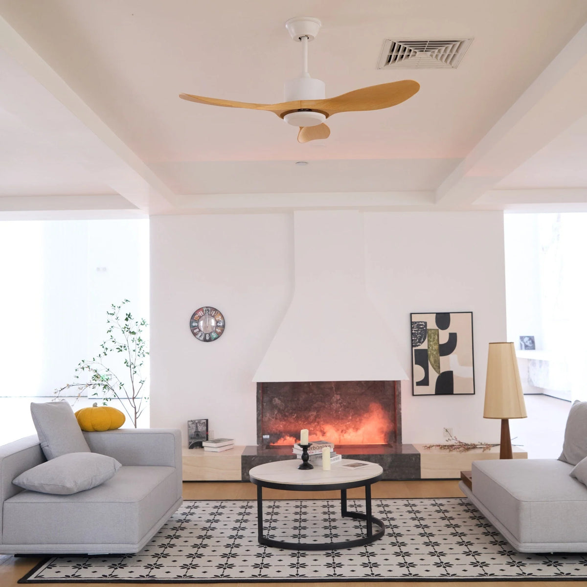 Ceiling Fan Wood Grain Whisper-Quiet Reversible Remote