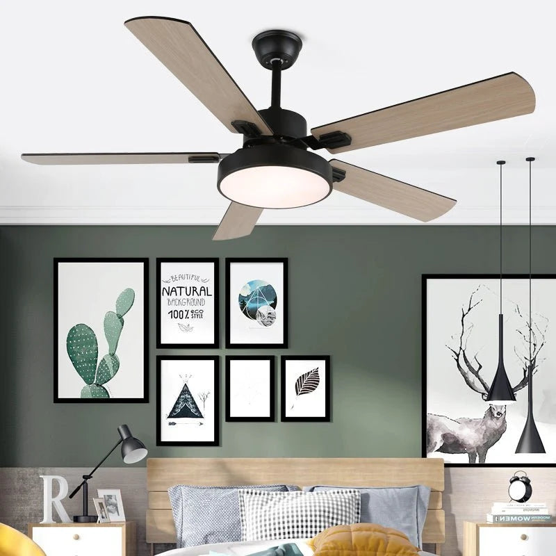 Ceiling Fan Wood-Look Blades Integrated LED Remote Control