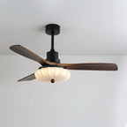 Ceiling Fan Wooden Blades & Fabric Shade Dimmable LED