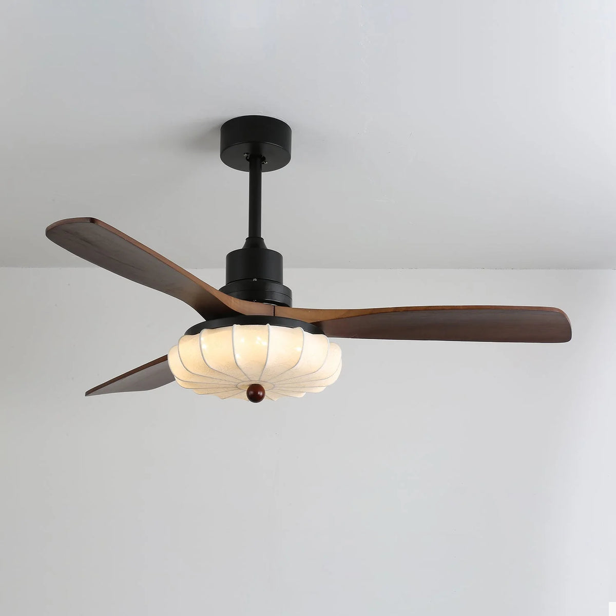 Ceiling Fan Wooden Blades & Fabric Shade Dimmable LED