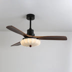 Ceiling Fan Wooden Blades & Fabric Shade Dimmable LED