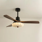 Ceiling Fan Wooden Blades & Fabric Shade Dimmable LED