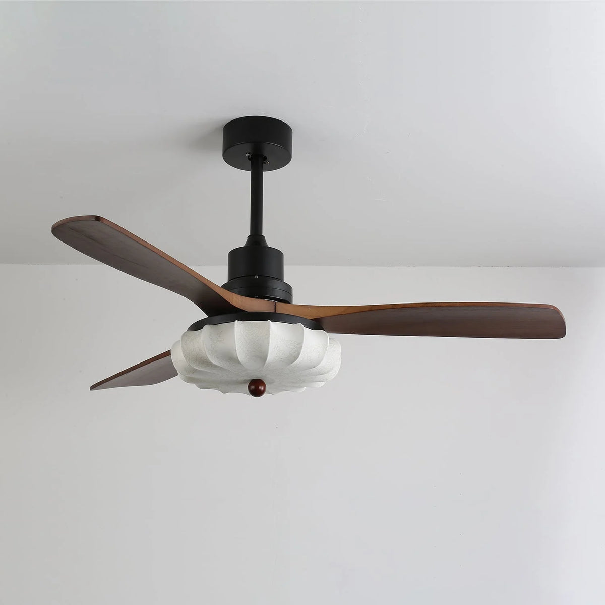 Ceiling Fan Wooden Blades & Fabric Shade Dimmable LED