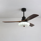 Ceiling Fan Wooden Blades & Fabric Shade Dimmable LED