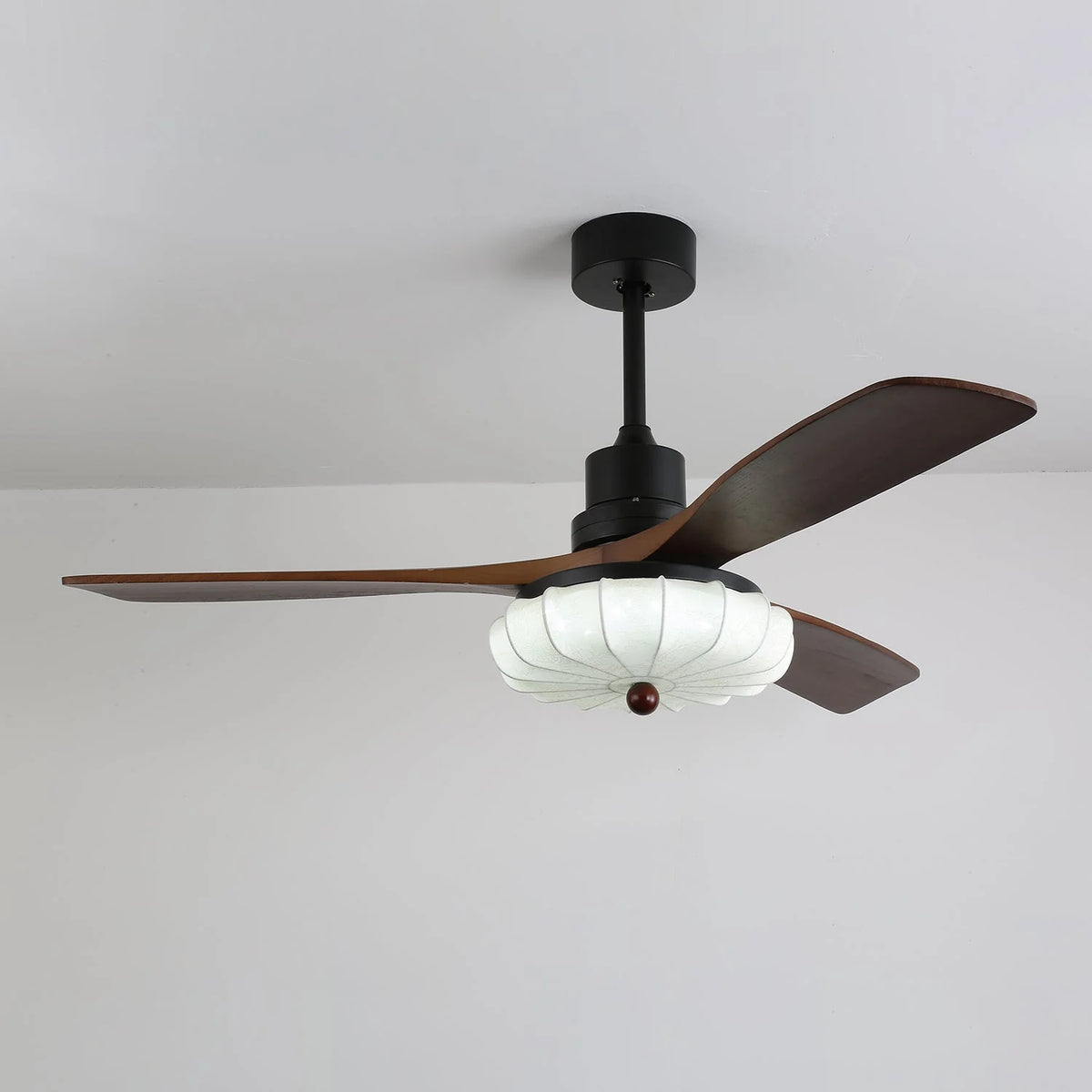 Ceiling Fan Wooden Blades & Fabric Shade Dimmable LED