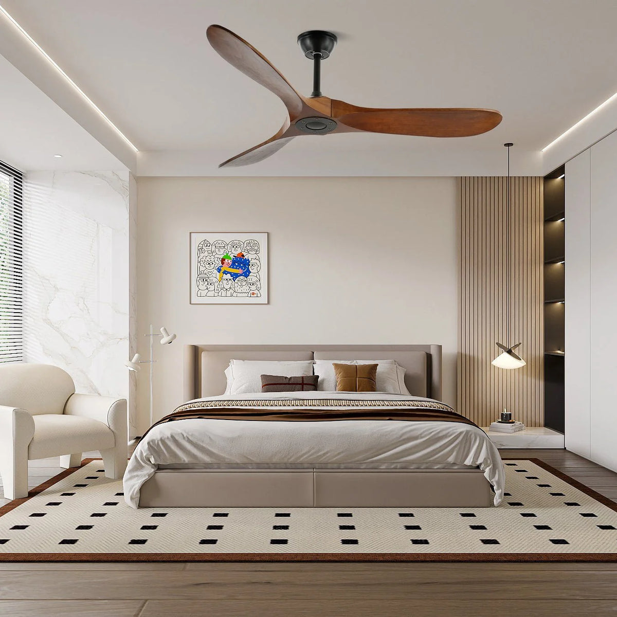 Ceiling Fan Wooden Blades Remote & 6 Speeds
