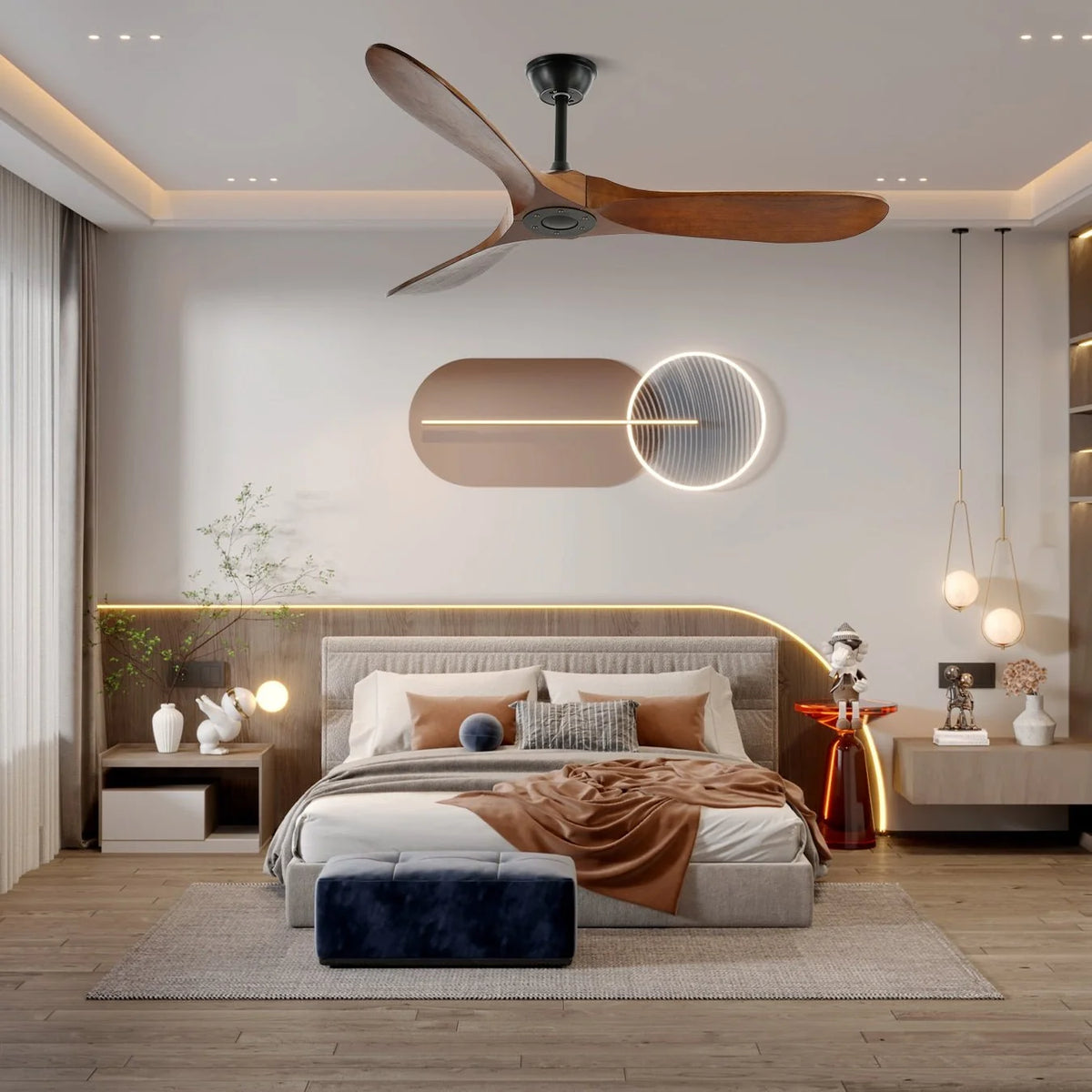 Ceiling Fan Wooden Blades Remote & 6 Speeds