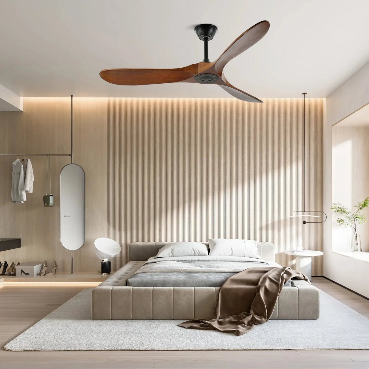 Ceiling Fan Wooden Blades Remote & 6 Speeds