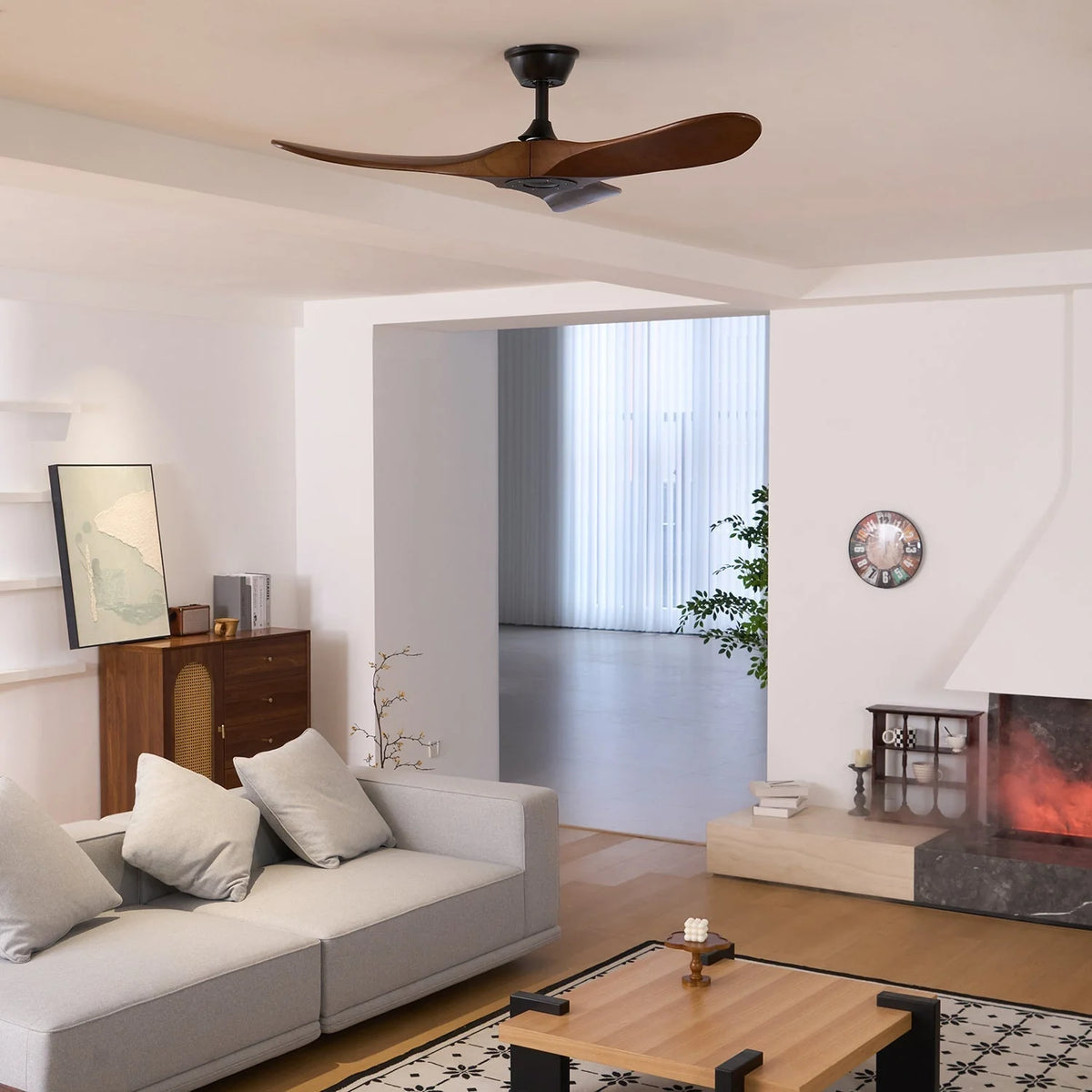 Ceiling Fan Wooden Blades Remote & 6 Speeds