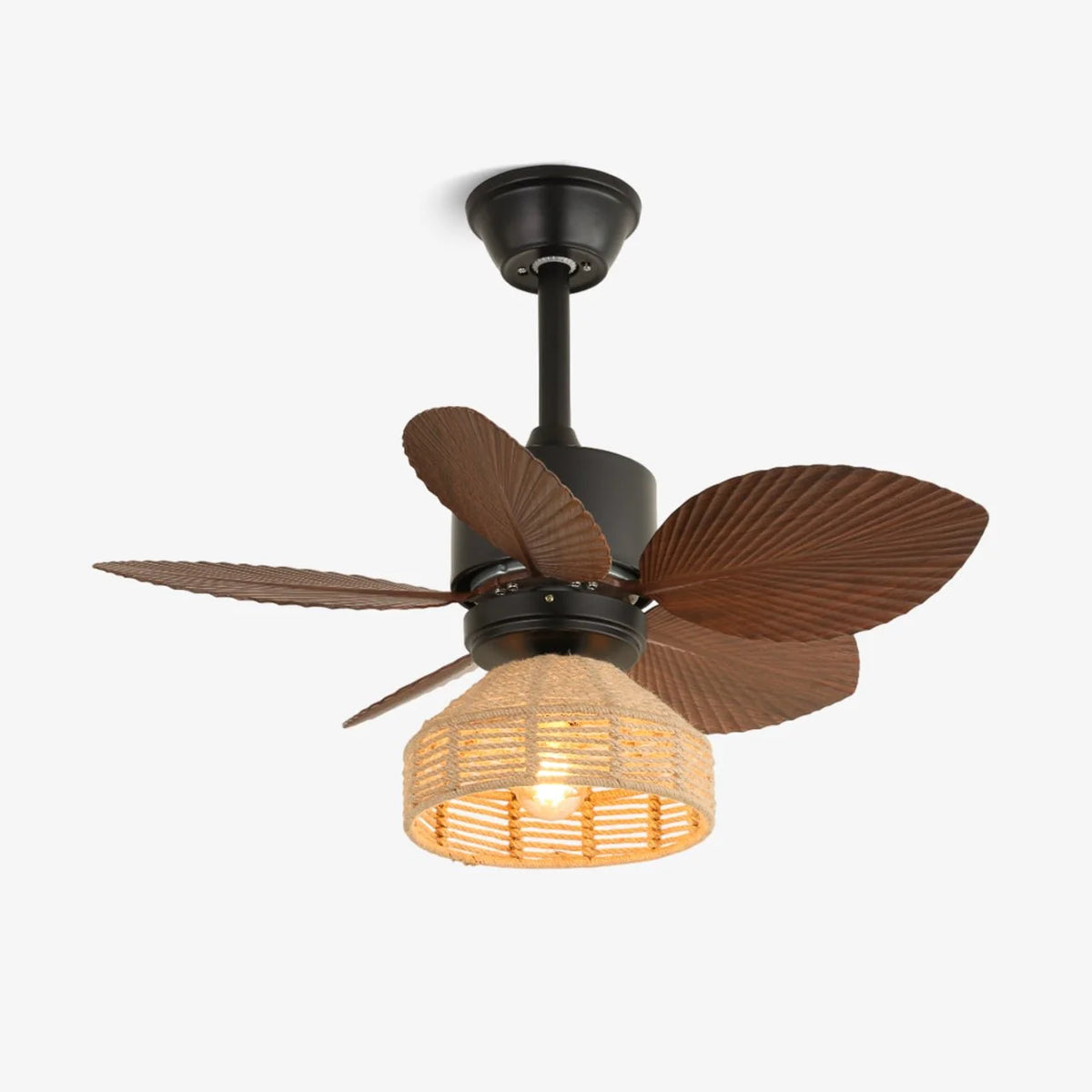 Ceiling Fan with Light Remote Control Six Speeds Rattan Shade