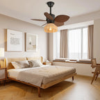 Ceiling Fan with Light Remote Control Six Speeds Rattan Shade
