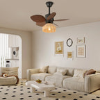 Ceiling Fan with Light Remote Control Six Speeds Rattan Shade