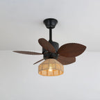 Ceiling Fan with Light Remote Control Six Speeds Rattan Shade