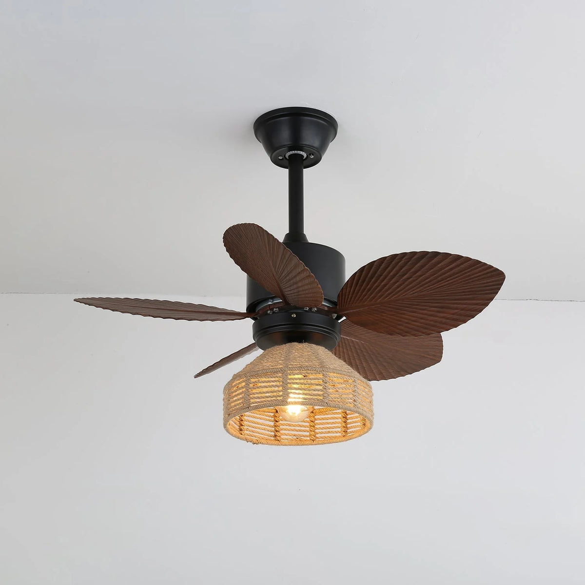 Ceiling Fan with Light Remote Control Six Speeds Rattan Shade