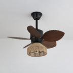 Ceiling Fan with Light Remote Control Six Speeds Rattan Shade