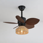 Ceiling Fan with Light Remote Control Six Speeds Rattan Shade