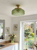 Ceiling Lamp 30.5 cm Ribbed Glass Metal Frame