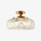 Ceiling Lamp 30.5 cm Ribbed Glass Metal Frame