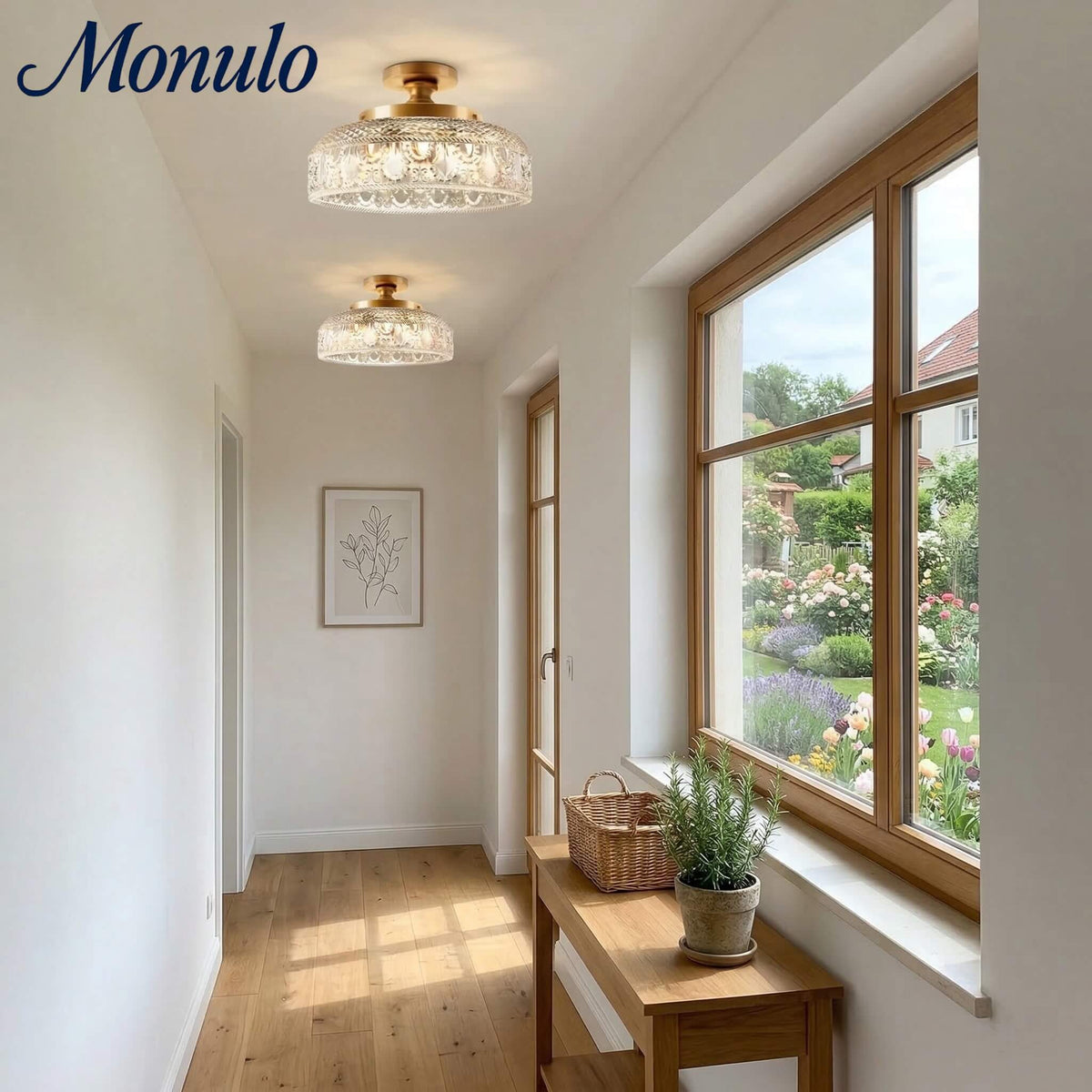 Ceiling Lamp 30.5 cm Ribbed Glass Metal Frame