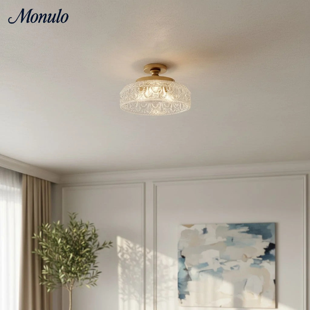 Ceiling Lamp 30.5 cm Ribbed Glass Metal Frame