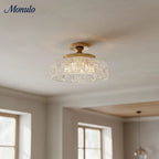 Ceiling Lamp 30.5 cm Ribbed Glass Metal Frame