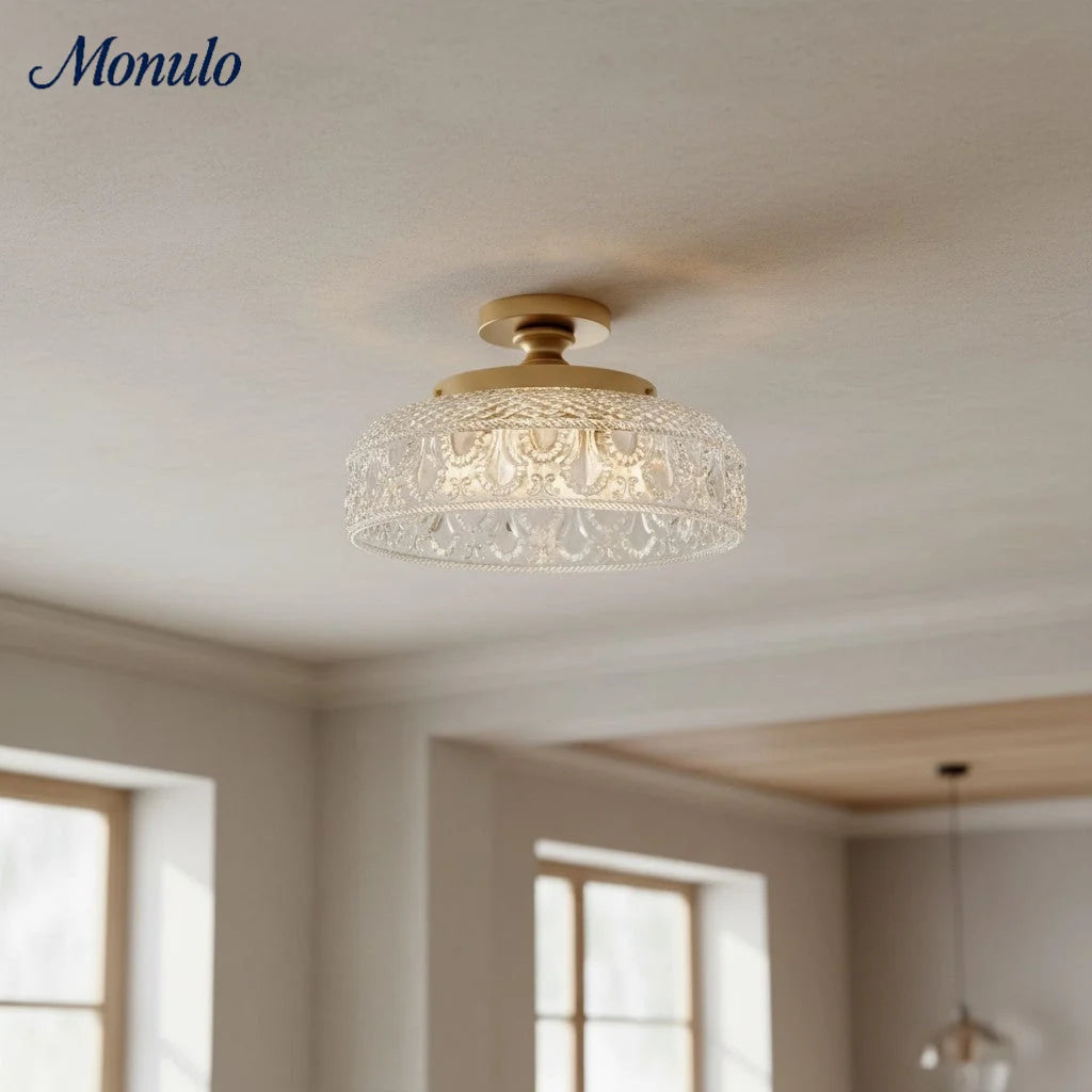 Ceiling Lamp 30.5 cm Ribbed Glass Metal Frame