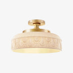 Ceiling Lamp 30.5 cm Ribbed Glass Metal Frame